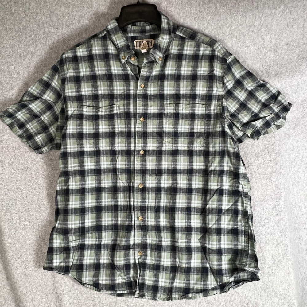 Duluth Trading Co Hemp Cotton Plaid Shirt Mens XL Green Short Sleeve Workwear